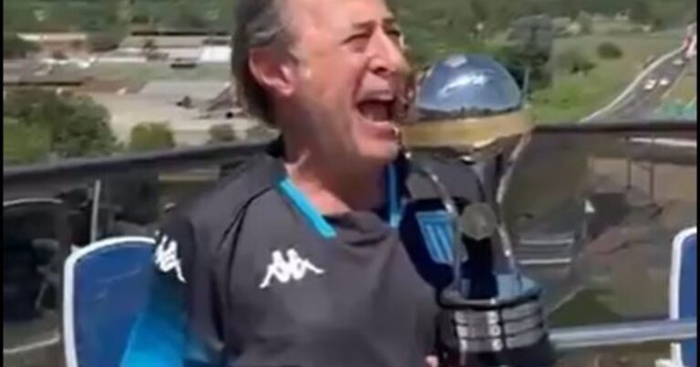 «Hermosa mañana, verdad?»: Guillermo Francella hizo su icónico saludo con la Copa Sudamericana y enloqueció a los hinchas de Racing desde Paraguay
