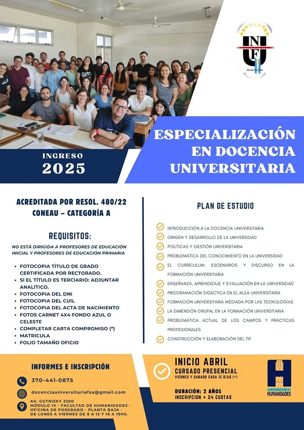 Informan sobre la Especialización en Docencia Universitaria 2025