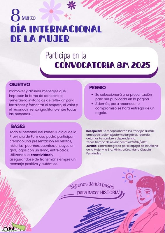 La Oficina de la Mujer de la justicia de la provincia lanzó convocatoria por el Día de la Mujer