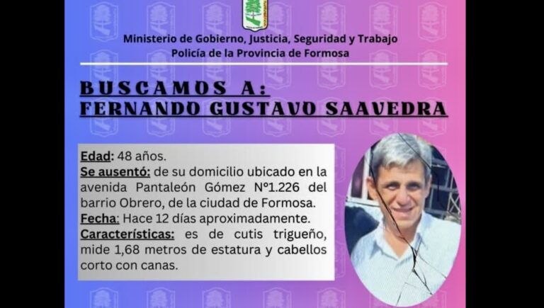 La Policía de Formosa intensifica la búsqueda de Fernando Gustavo Saavedra