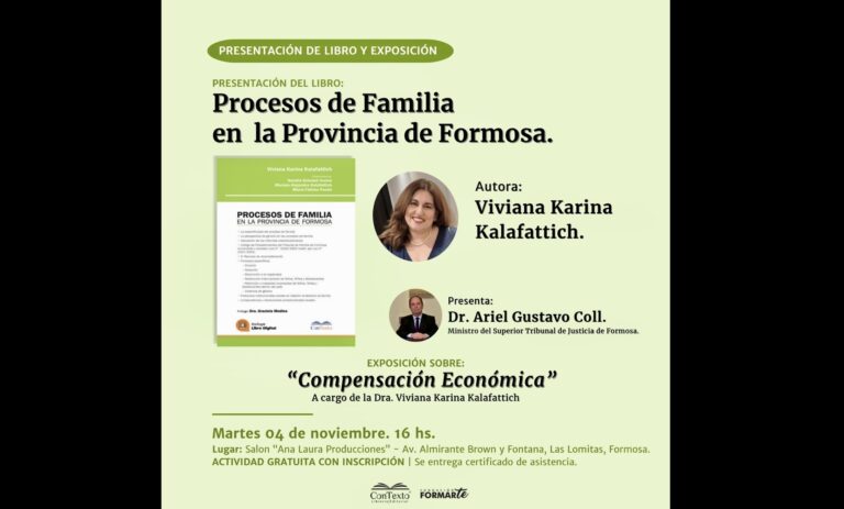 Procesos de Familia en Formosa, el libro de la jueza Kalafattich que será presentado mañana en Las Lomitas