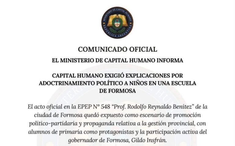 Polémica nacional por presunto adoctrinamiento en Formosa: El Ministerio de Capital Humano exige explicaciones