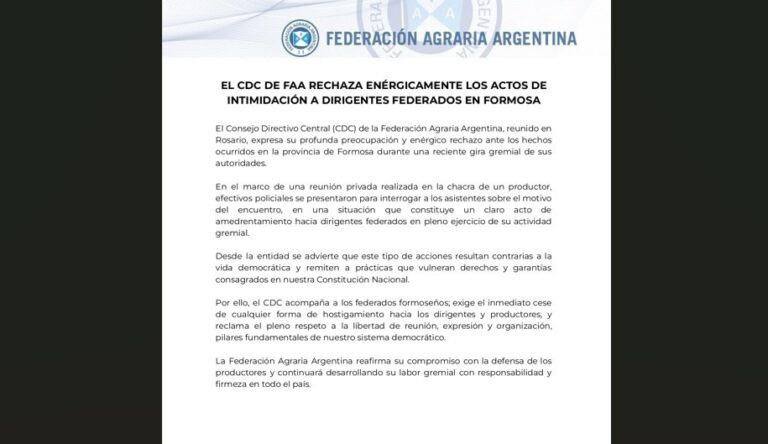 El Concejo Directivo de la FAA rechazó enérgicamente los actos de intimidación a dirigentes federados en Formosa