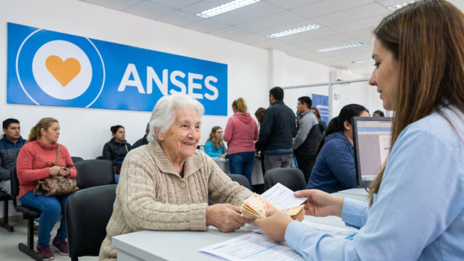 Persona mayor sentada en un banco de plaza con un sobre de dinero en la mano, representando el aumento de jubilaciones