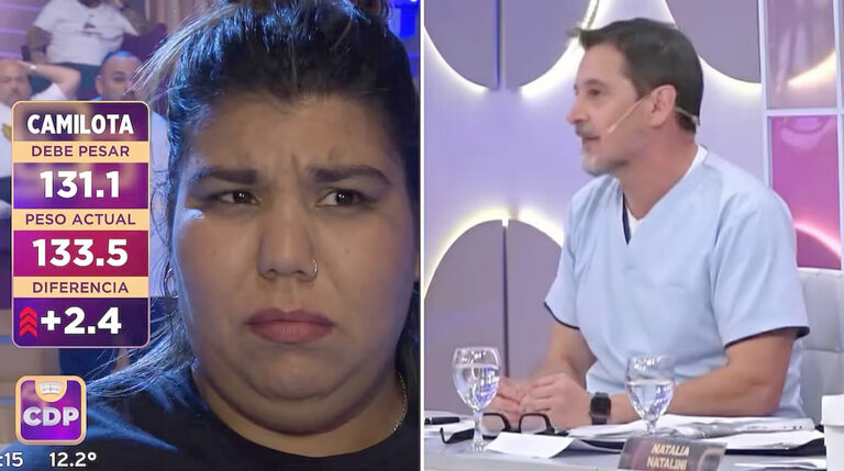 Camilota y el doctor Sergio Verón durante un tenso momento en Cuestión de Peso